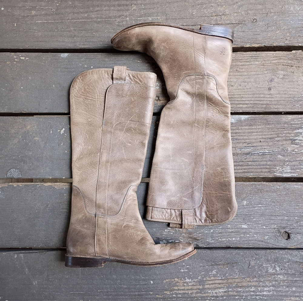 Frye Paige Leather Taupe Knee-High Riding Boots 77534 Women's 7.5 - Picture 8 of 9